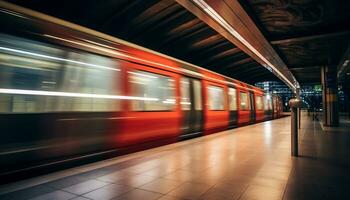 ein ruhig U-Bahn Bahnhof, leeren ohne Passagiere generativ ai foto