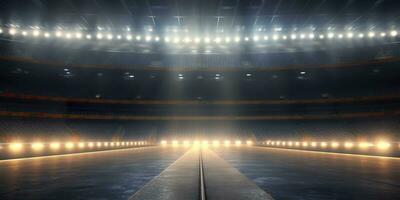 das Fußball Stadion beim Nacht. generativ ai foto