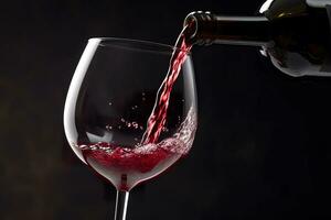 Gießen rot Wein in ein Wein Glas. ai generativ foto