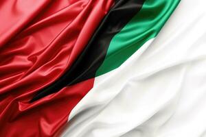 winken Flagge von kuwaitisch. offiziell Zustand Symbol von Kuwait, Stoff Textur Flagge von Palästina auf Weiß Hintergrund, ai generiert foto
