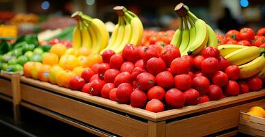 Lebensmittelgeschäft speichern, Supermarkt, frisch Obst Markt, Öko Essen - - ai generiert Bild foto