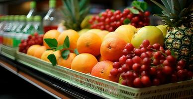 Lebensmittelgeschäft speichern, Supermarkt, frisch Obst Markt, Öko Essen - - ai generiert Bild foto