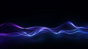 ein Blau und lila fließend Welle auf ein dunkel Hintergrund, modern Technik abstrakt Hintergrund, generativ ai foto