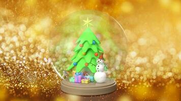 das Schneemann und Weihnachten Baum im Glas Ball zum Urlaub Konzept 3d Rendern foto
