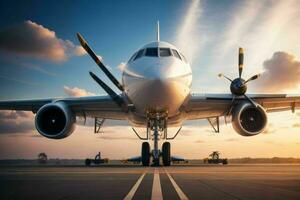 Flugzeug auf das Runway Hintergrund. ai generativ Profi Foto