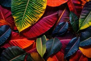ai generativ tropisch lebendig beschwingt Farbe Hintergrund mit exotisch gemalt tropisch Blätter foto
