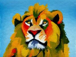 Kunst Farbe von Löwe Gesicht Hintergrund, Öl Gemälde Stil foto
