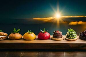 Foto Hintergrund das Himmel, Essen, Nachtisch, das Sonne, das Meer, das Sonnenuntergang, Die. KI-generiert