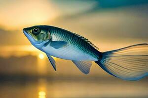 ein Fisch mit lange Schwanz und Flossen im das Wasser. KI-generiert foto