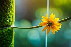 ein Gelb Blume ist auf ein Ast. KI-generiert foto