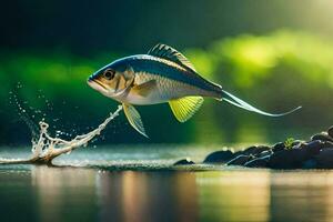 ein Fisch Springen aus von das Wasser. KI-generiert foto