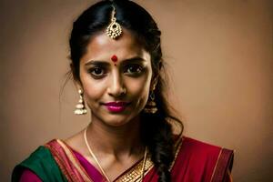 ein schön indisch Frau im ein Sari. KI-generiert foto