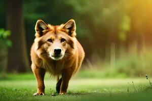 ein Hund Gehen im das Gras. KI-generiert foto