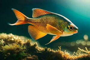 ein Fisch Schwimmen im das Ozean. KI-generiert foto