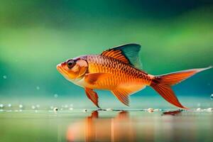 ein Fisch ist Stehen auf das Wasser mit ein Grün Hintergrund. KI-generiert foto