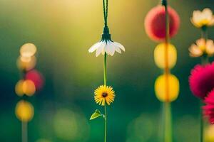 ein Blume hängend von ein Schnur. KI-generiert foto