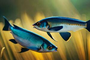 zwei Fisch Schwimmen im das Wasser. KI-generiert foto