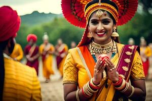 indisch Braut im traditionell Kleidung. KI-generiert foto