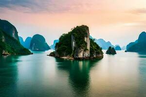 das schön Landschaft von Halong Bucht. KI-generiert foto