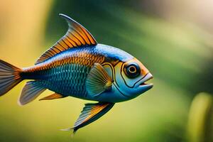 ein Fisch mit ein Blau und Orange Körper ist Baden. KI-generiert foto