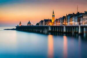 das Seebrücke beim Sonnenuntergang im Dänemark. KI-generiert foto