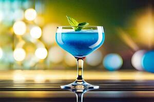 Blau Cocktail im ein Glas auf ein Tisch. KI-generiert foto
