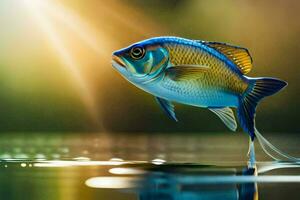 Fisch im das Wasser mit Sonnenlicht leuchtenden auf Es. KI-generiert foto