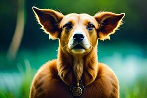 ein Hund mit ein Halsband und ein Halskette. KI-generiert foto