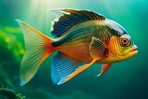 ein Fisch mit hell Farben Schwimmen im das Wasser. KI-generiert foto