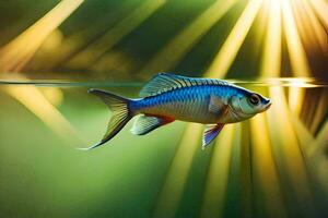 ein Fisch Schwimmen im das Wasser mit Sonnenlicht leuchtenden. KI-generiert foto