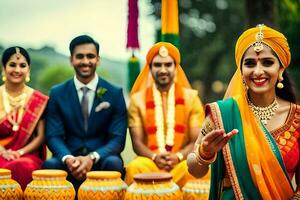 indisch Hochzeit Zeremonie mit Braut und Bräutigam. KI-generiert foto