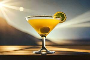 ein Cocktail mit ein Zitrone Scheibe auf oben. KI-generiert foto