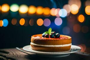 ein Kuchen mit Beeren und Sahne auf ein Platte. KI-generiert foto