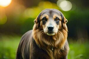 ein Hund mit lange Haar Stehen im das Gras. KI-generiert foto