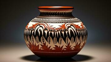 ein kompliziert einheimisch amerikanisch Keramik Stück isoliert auf ein Gradient Hintergrund foto