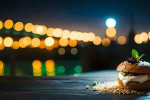 ein Hamburger mit ein Licht Hintergrund. KI-generiert foto