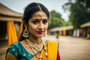 ein Frau im traditionell indisch Kleidung. KI-generiert foto