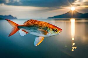 ein Fisch Schwimmen im das Wasser beim Sonnenuntergang. KI-generiert foto