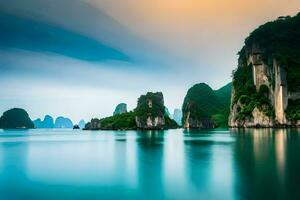 das schön Landschaft von Halong Bucht. KI-generiert foto