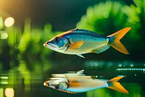 Fisch im das Wasser mit Gras und Sonnenlicht. KI-generiert foto