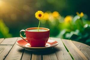 ein Tasse von Tee mit ein Blume. KI-generiert foto
