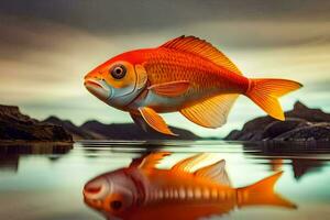 ein Fisch ist reflektiert im das Wasser. KI-generiert foto