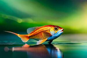 ein Fisch ist schwebend auf das Wasser. KI-generiert foto