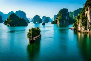 das schön Landschaft von Halong Bucht. KI-generiert foto