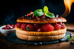 ein groß Kuchen mit Beeren und Gewürze. KI-generiert foto