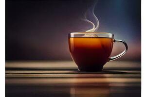 ein Tasse von heiß Tee mit Dampf steigend von Es. KI-generiert foto