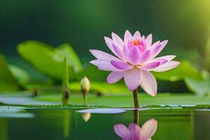 ein Rosa Lotus Blume ist reflektiert im das Wasser. KI-generiert foto