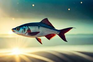 Fisch im das Meer, Sonnenuntergang, Fisch, Fisch, Fisch, Fisch, Fisch, Fisch,. KI-generiert foto