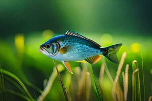 ein Fisch ist Stehen im das Gras. KI-generiert foto