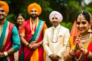 indisch Hochzeit im das Stadt. KI-generiert foto